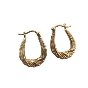 Vintage 14K Gold Hoop Earrings With Swirl & Textured Detailing Read